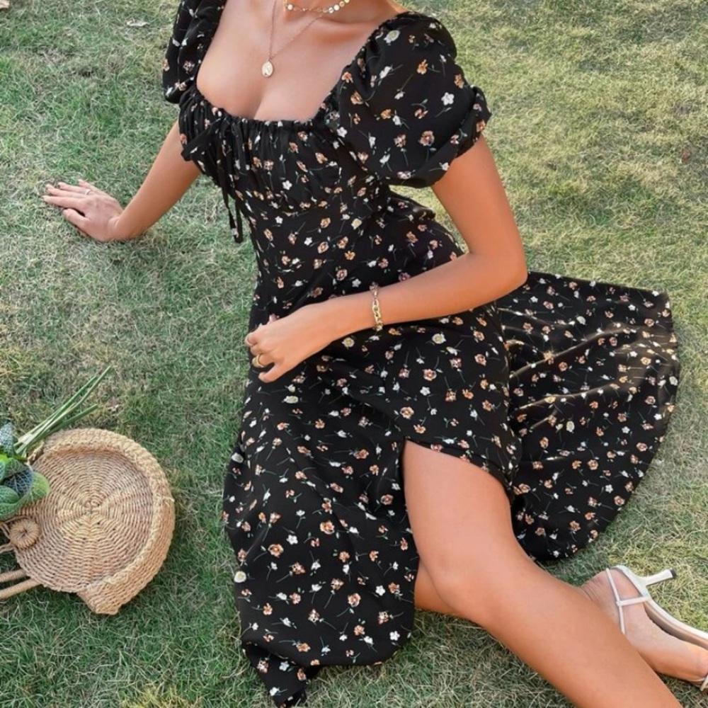 Frenchy floral puff sleeve dress